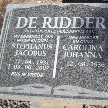 RIDDER Stephanus Jacobus, de 1931-2007 &amp; Carolina Johanna 1936-