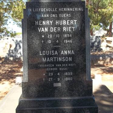 RIET Henry Hubert, van der 1894-1946 &amp; Louisa Anna MARTINSON voorheen van der RIET gebore HUGO 1899-1980