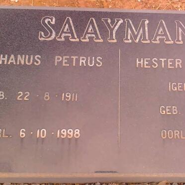 SAAYMAN Stephanus Petrus 1911-1998 &amp; Hester Magdalena OLIVIER 1910-1993