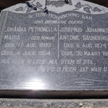 SAUNDERS Josephus Johannes Antonie 1874-1954 &amp; Johanna Petronella Maria HUMAN 1880-1964