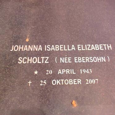 SCHOLTZ Johanna Isabella Elizabeth nee EBERSOHN 1943-2007