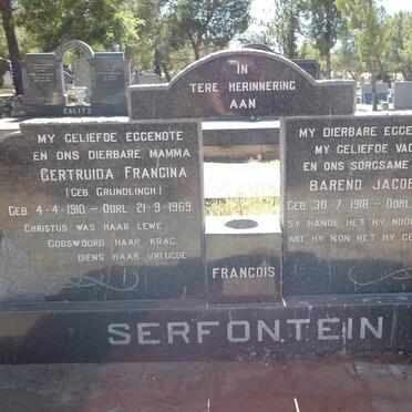 SERFONTEIN Barend Jacobus 1918-1999 &amp; Gertruida Francina GRUNDLINGH 1910-1969