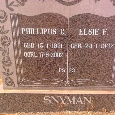 SNYMAN Phillipus C. 1931-2002 &amp; Elsie F. 1932-