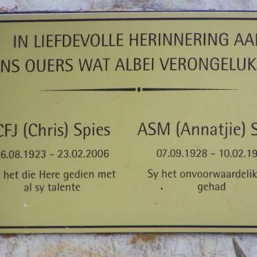 SPIES C.F.J. 1923-2006 &amp; A.S.M. 1928-1981