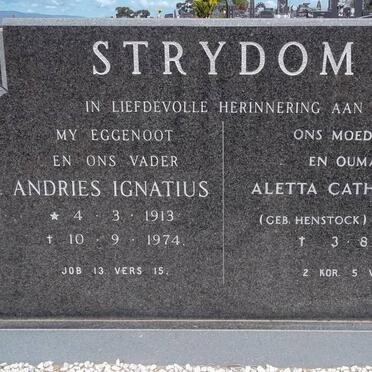 STRYDOM Andries Ignatius 1913-1974 &amp; Aletta Catharina HENSTOCK 1911-2003