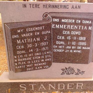 STANDER Mathiam J.1907-1971 &amp; Emmerentia M. DOWD 1919-1985