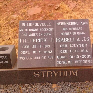 STRYDOM Frederick J. 1913-1982 &amp; Isabella J.S. GEYSER 1914-2003
