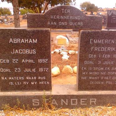 STANDER Abraham Jacobus 1892-1972 &amp; Emmerentia Frederika 1895-1967