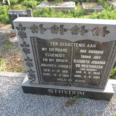 STRYDOM Johannes Andries 1916-1981 & Joey Elizabeth Johanna V.D. WESTHUIZEN nee MEIRING 1928-2013