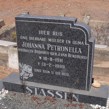 STASSEN Johanna Petronella voorheen BOSHOFF nee J. VAN RENSBURG 1911-1989