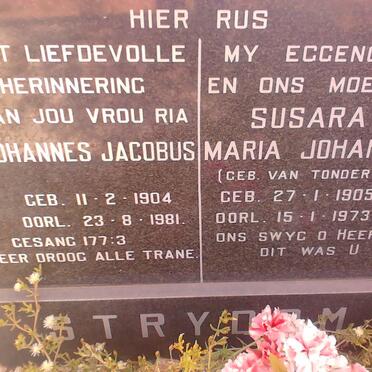STRYDOM Johannes Jacobus 1904-1981 &amp; Susara Maria Johanna VAN TONDER 1905-1973