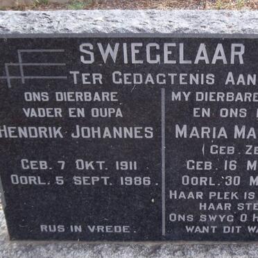SWIEGELAAR Hendrik Johannes 1911-1986 &amp; Maria Magdalena ZEELIE 1922-1963
