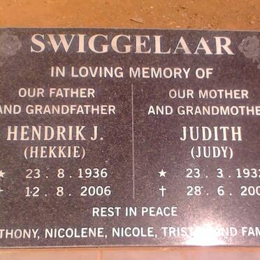 SWIGGELAAR Hendrik J. 1936-2006 &amp; Judith 1932-2003