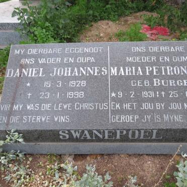 SWANEPOEL Daniel Johannes 1928-1998 & Maria Petronella BURGER 1931-2003