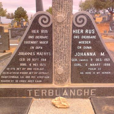 TERBLANCHE Johannes Mathys 1914-1975 &amp; Johanna M. MARX 1921-1998