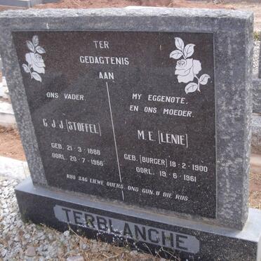 TERBLANCHE C.J.J. 1888-1960 &amp; M.E. BURGER 1900-1961