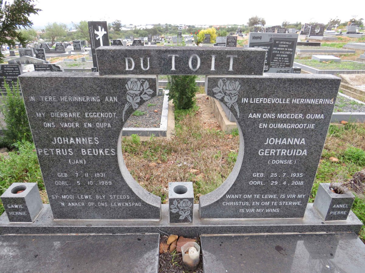 TOIT Johannes Petrus Beukes, du 1931-1989 & Johanna Gertruida 1935-2018
