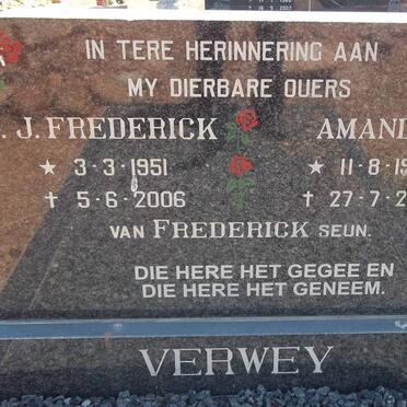 VERWEY P.J. Frederick 1951-2006 &amp; Amanda 1952-2001