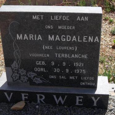 VERWEY Maria Magdalena voorheen TERBLANCHE nee LOURENS 1921-1975