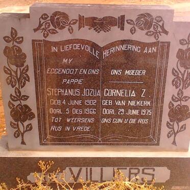 VILLIERS Stephanus Jozua, de 1902-1966 &amp; Cornelia Z. VAN NIEKERK  -1975
