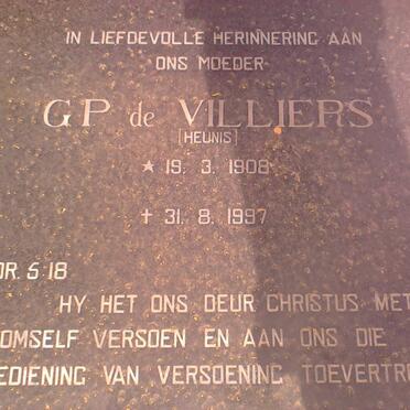 VILLIERS G.P., de nee HEUNIS 1908-1997