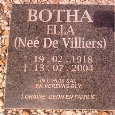 BOTHA Ella nee DE VILLIERS 1918-2004