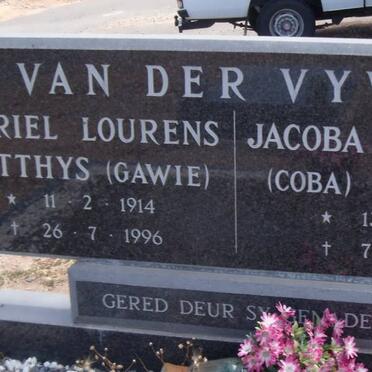 VYVER Gabriel Lourens Matthys, van der 1914-1996 &amp; Jacoba Hendrina SPIES 1915-2000
