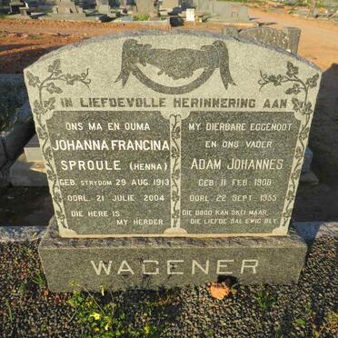 WAGENER Adam Johannes 1908-1955 & Johanna Francina Sproule STRYDOM 1913-2004 