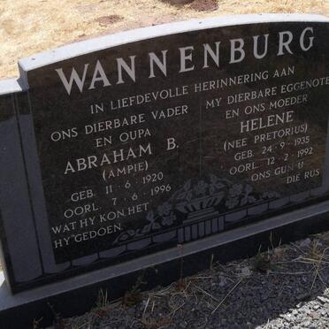WANNENBURG Abraham B. 1920-1996 &amp; Helene PRETORIUS 1935-1992