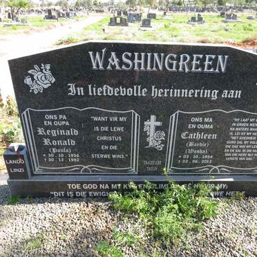 WASHINGREEN Reginald Ronald 1956-1992 & Cathleen 1954-2013