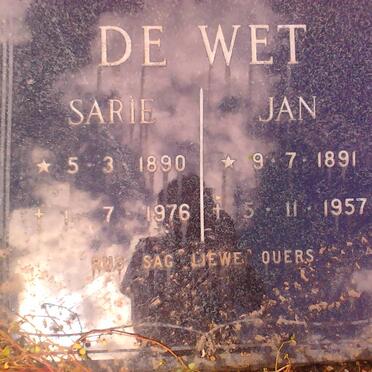 WET Jan, de 1891-1957 &amp; Sarie 1890-1976
