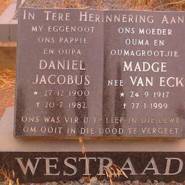 WESTRAAD Daniel Jacobus 1900-1982 &amp; Madge VAN ECK 1917-1999