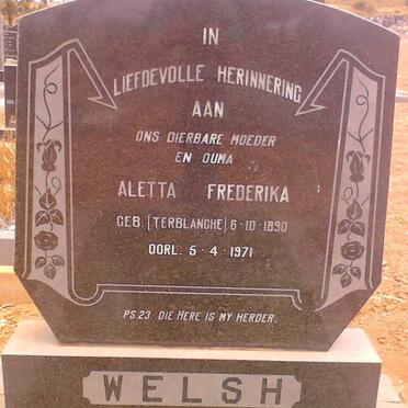 WELSH Aletta Frederika nee TERBLANCHE 1890-1971