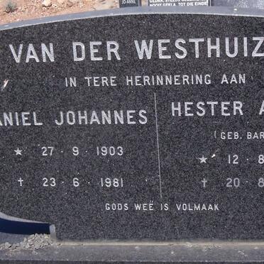 WESTHUIZEN Daniel Johannes, van der 1903-1981 &amp; Hester Aletta BARNARD 1905-1996
