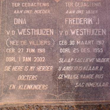 WESTHUIZEN Frederik J., v.d. 1917-1955 &amp; Dina DE VILLIERS 1918-2002
