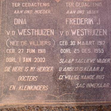WESTHUIZEN Frederik J., v.d. 1917-1955 &amp; Dina DE VILLIERS 1918-2002