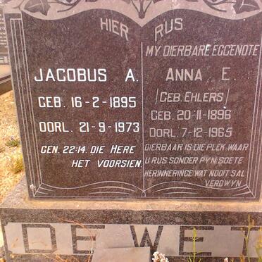 WET Jacobus A., de 1895-1973 &amp; Anna E. EHLERS 1896-1965