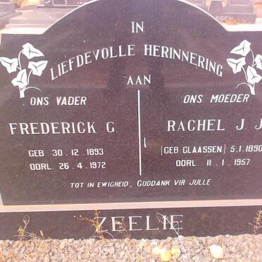 ZEELIE Frederick G.1893-1972 &amp; Rachel J.J. CLAASSEN 1890-1957