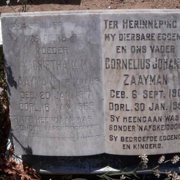 ZAAYMAN Cornelius Johannes 1905-1954 &amp; Magrietha M.M. KRAUSE 1917-1969