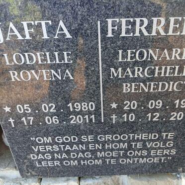 FERREIRA Leonardo Marchellus Benedict 1976-2014 & Lodelle Rovena JAFTA 1980-2011  