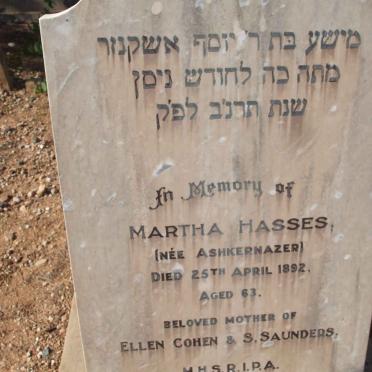 HASSES Martha nee ASHKERNAZER  -1892 