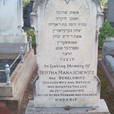 MANASCHEWITZ Bertha nee BERELOWITZ  -1938