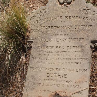 DUTHIE Elizabeth Mary -1877 :: DUTHIE Robert Henry - 1878 :: DUTHIE George Rex - 1878 :: DUTHIE Ernest Archibald Hamilton -1879
