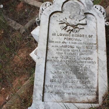 GAVIN Percival -1883 :: GAVIN Lawson Anthony -1883 :: GAVIN Albert Lawson -1890 :: GAVIN Susan Wesley -1896