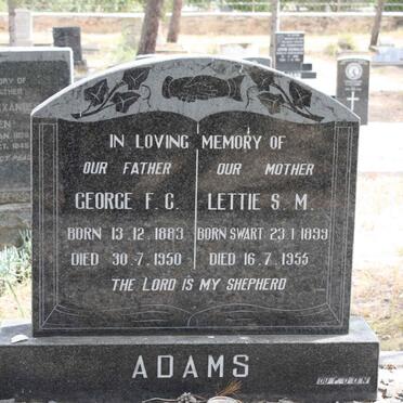 ADAMS George F.C.1883-1950 &amp; Lettie S.M. SWART 1899-1955