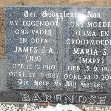 BARENDSE James J.A. 1910-1987 &amp; Maria S. 1918-2001