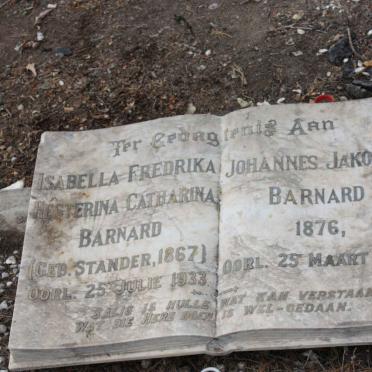 BARNARD Johannes Jakobus 1876-1930 &amp; Isabella Fredrika Hesterina Catharina STANDER 1867-1933