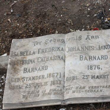 BARNARD Johannes Jakobus 1876-1930 &amp; Isabella Fredrika Hesterina Catharina STANDER 1867-1933