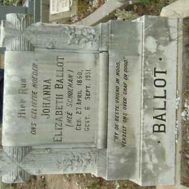 BALLOT Johanna Elizabeth nee SCHOEMAN 1850-1931