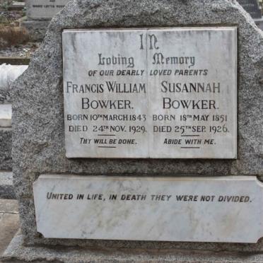 BOWKER Francis William 1843-1929 &amp; Susannah 1851-1926